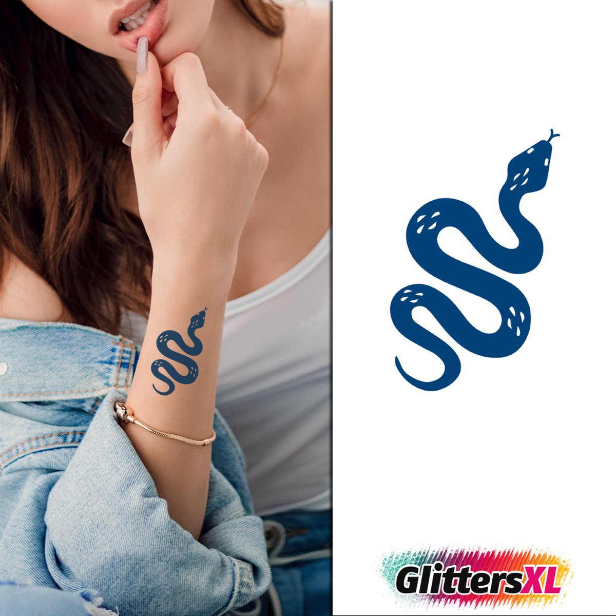 GlittersXL - Temporary Tattoo Slang (6x6 cm) [Semi-Permanente Neptattoo - Tijdelijke tatoeage - Nep Fake Tattoos - Water overdraagbare festival sticker henna outfit tattoo - Glitter tattoo - Volwassenen Kinderen Jongen Meisje]